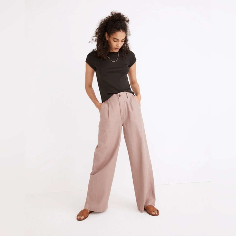NWT Cotton-Linen Pleated Wide-Leg Pants - 10 Tall